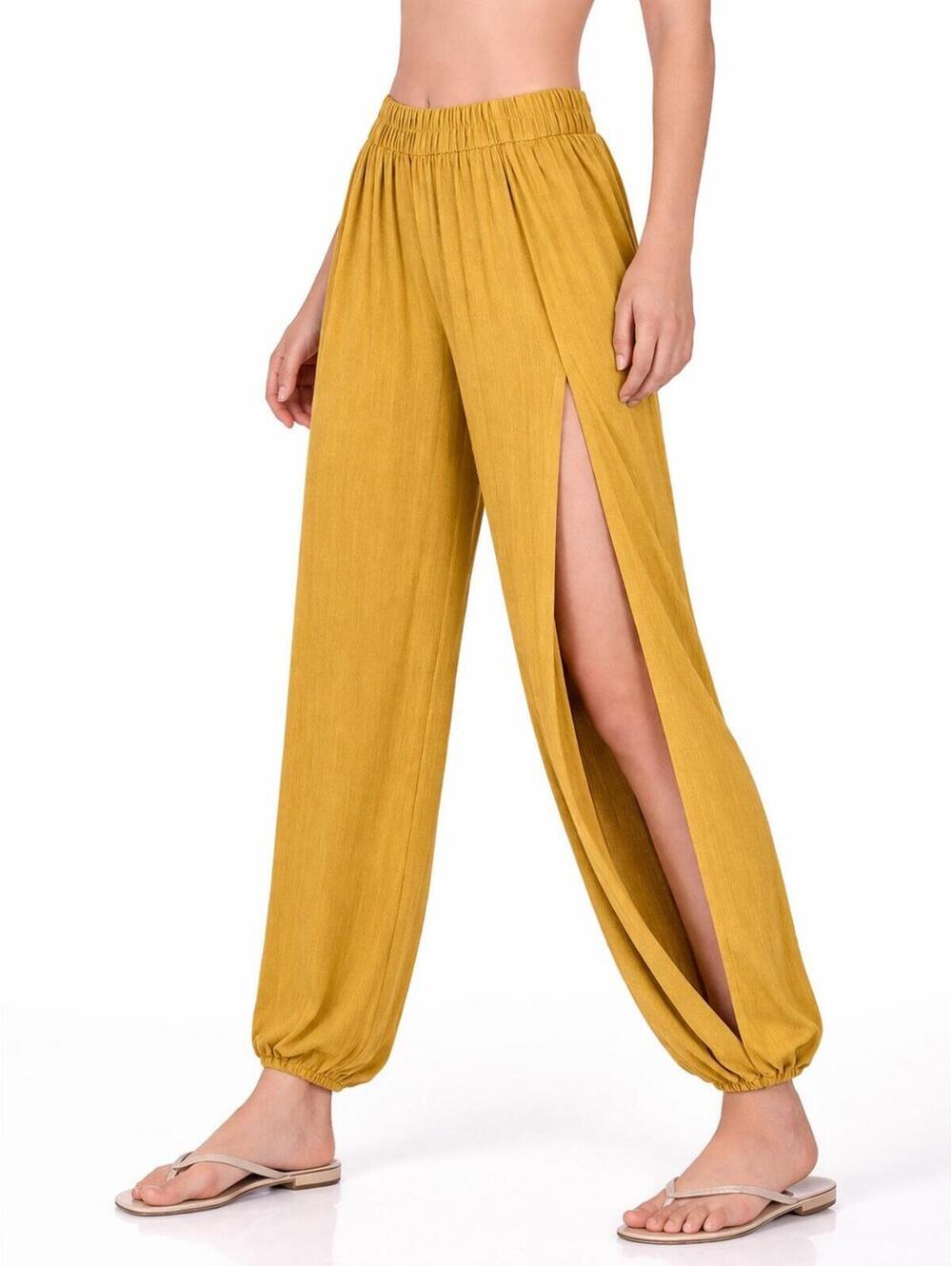 Zenana Solid Print Harem Pants Mustard/Yellow Slit Side Jogger Stretch NWT - A3